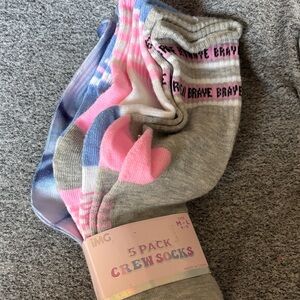 5 Pack Kids Crew Socks - Pink, Gray, Blue